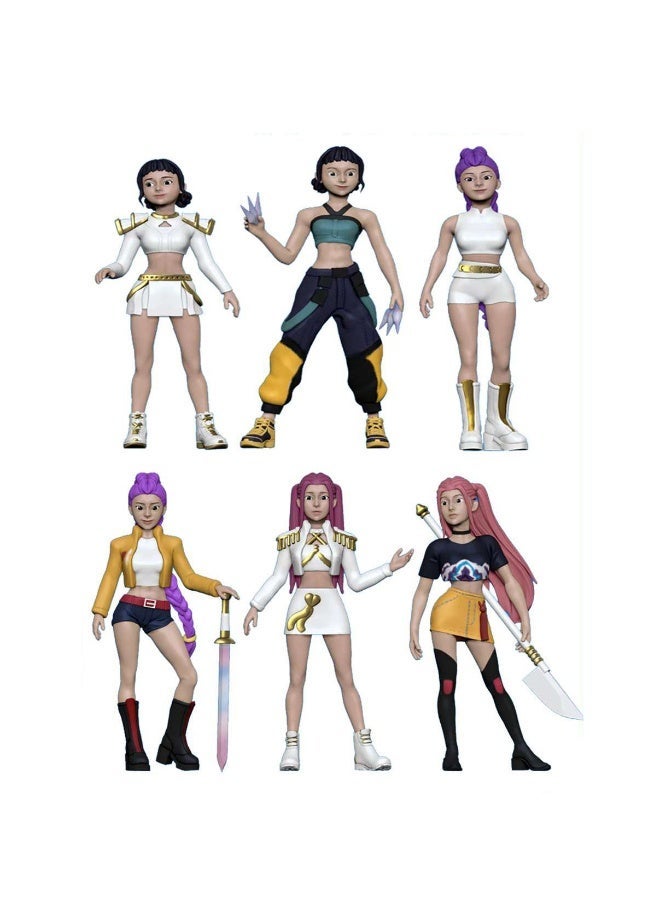 KPop Demon Hunters 4 Inch Doll Toy Set – Pack of 6 Action Figures with Stylish Outfits and Accessories for Kids, Collectors and Pretend Play Fun - Image 1